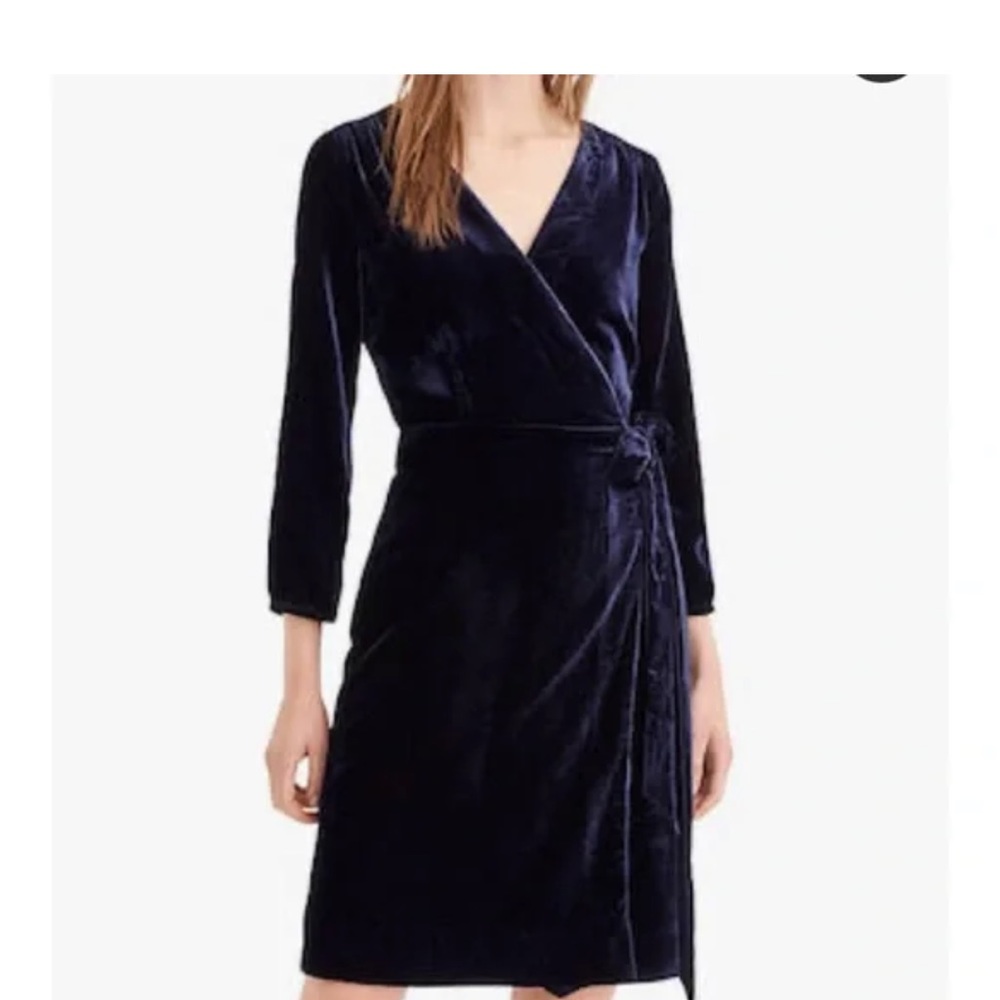 J. Crew Blue Velvet Wrap Dress, size 4.